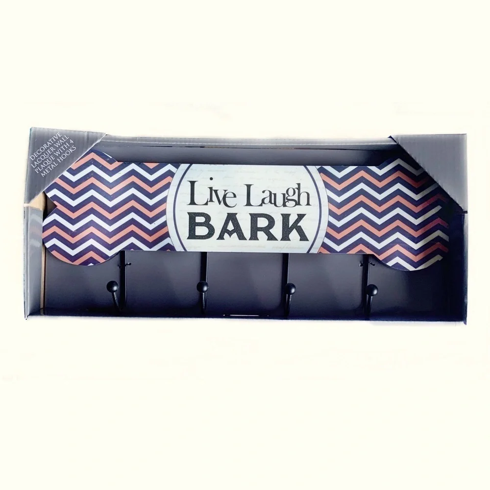 Dog Bone Shape Wall Plaque Wall Hooks Decorative Lacquer 4 Metal Hooks 7” X 16”